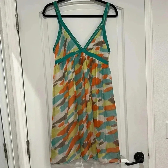 $345 GOSSIP GIRL MILLY GREEN WATERCOLOR SHIMMER SILK DRESS Sz 6 - Picture 3 of 9